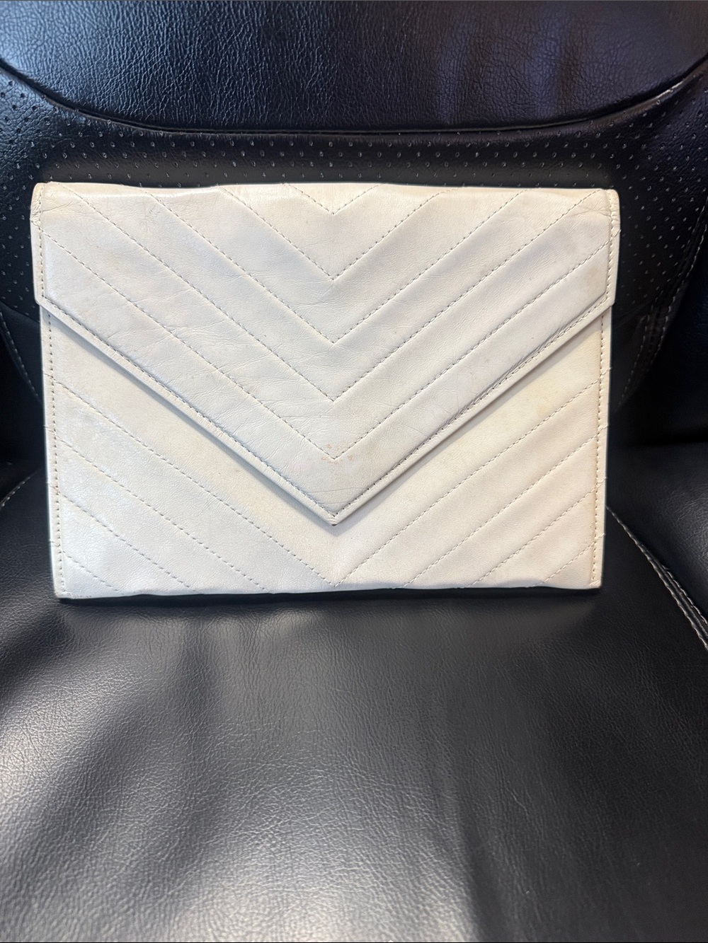 Vintage White YSL Quilted Envelope Clutch
